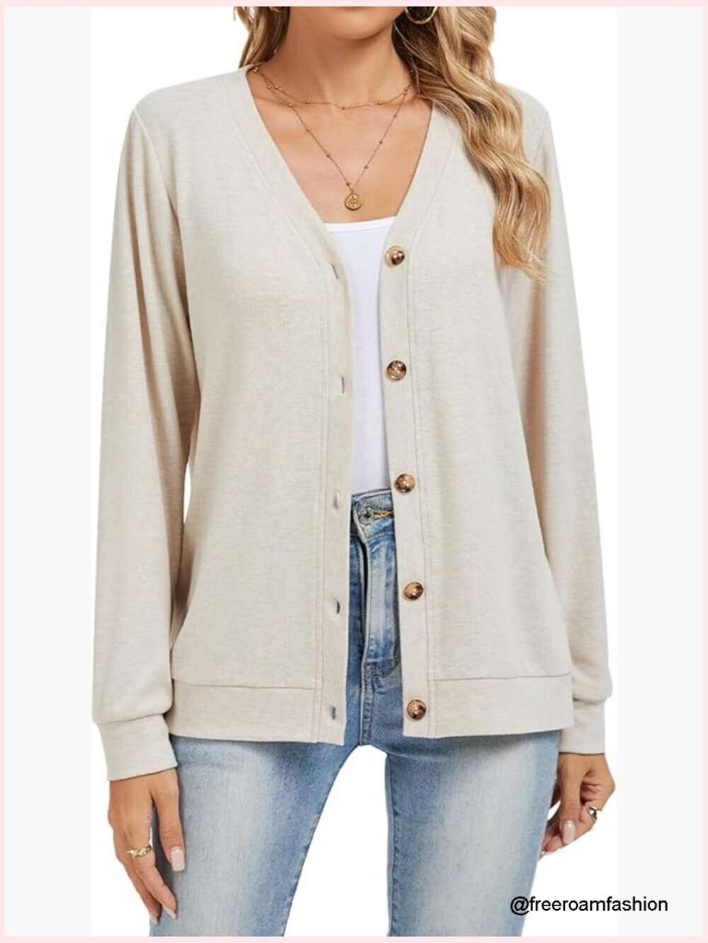 Women's Long Sleeve V-Neck Button Cardigan Cashmere Blend Lightweight